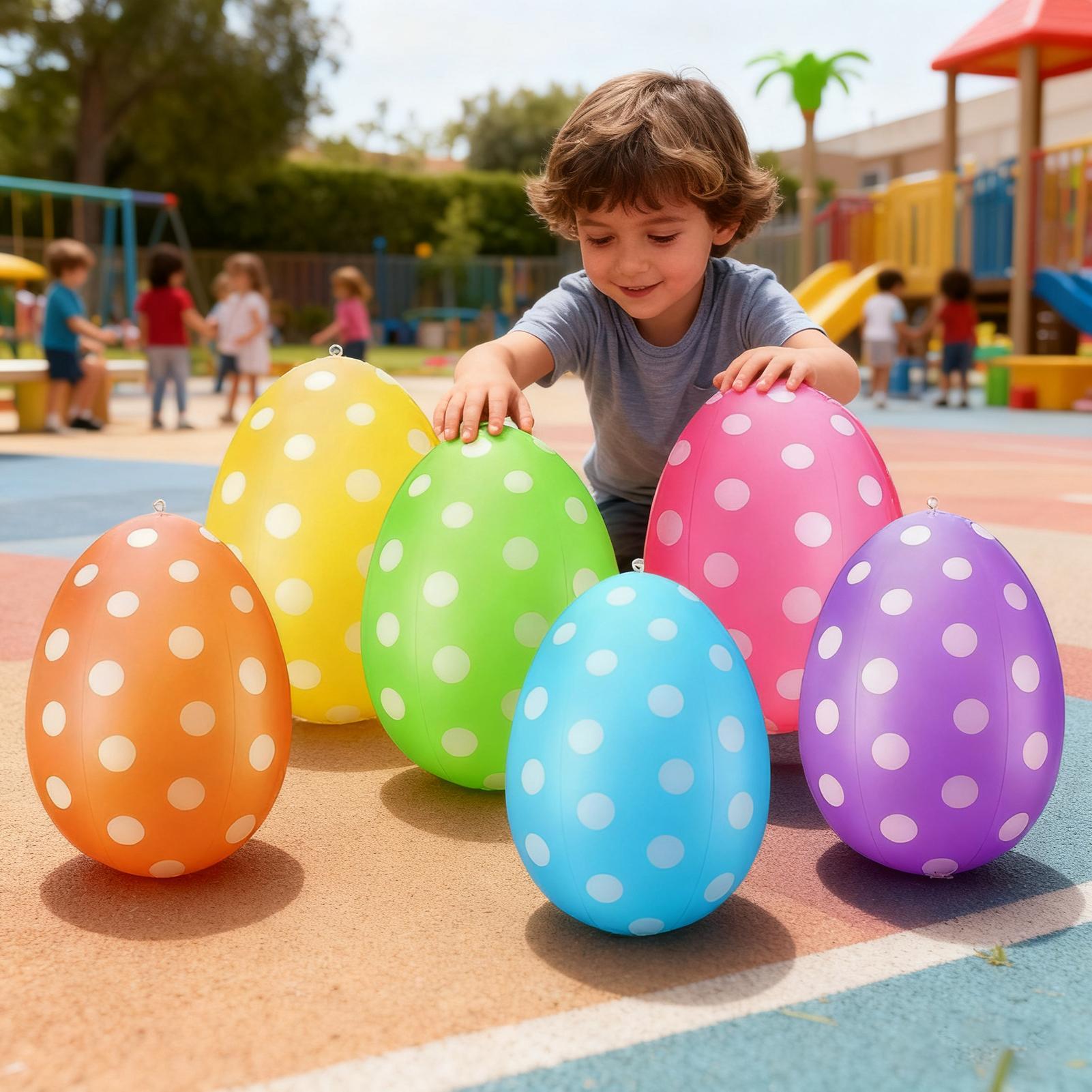 Party Games Easter Egg - ไข่อีสเตอร์เป่าลม 6 ชิ้น/ชุด ไข่พีวีซีเป่าลมสำหรับงานปาร์ตี้อีสเตอร์ อุปกรณ์ประกอบฉากเกมล่าไข่ ของเล่นเด็กสำหรับสนามหญ้า