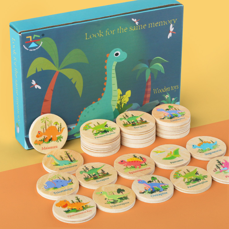 Party Games Summer - หน่วยความจําเกมไดโนเสาร์จับคู่ของเล่นก่อนวัยเรียนเกมกระดานจับคู่สําหรับการพัฒนาการเรียนรู้เกมไม้ของขวัญปาร์ตี้ฤดูร้อน